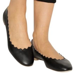 Chloe Lauren Scalloped Black Leather Ballet Flats 36.5